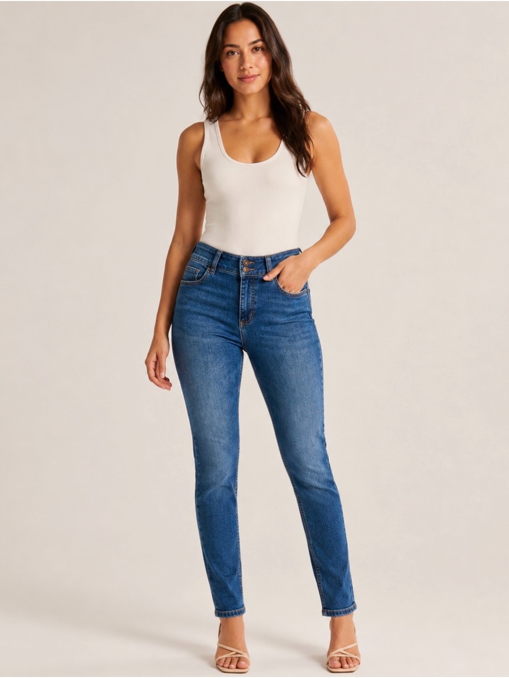 Zara High-Rise Straight-Leg Jeans in Medium Blue